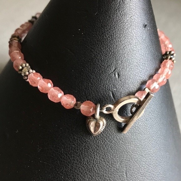 Vintage Handmade Strawberry Quartz Swarovski Crystal Sterling Silver Bracelet - Picture 3 of 10